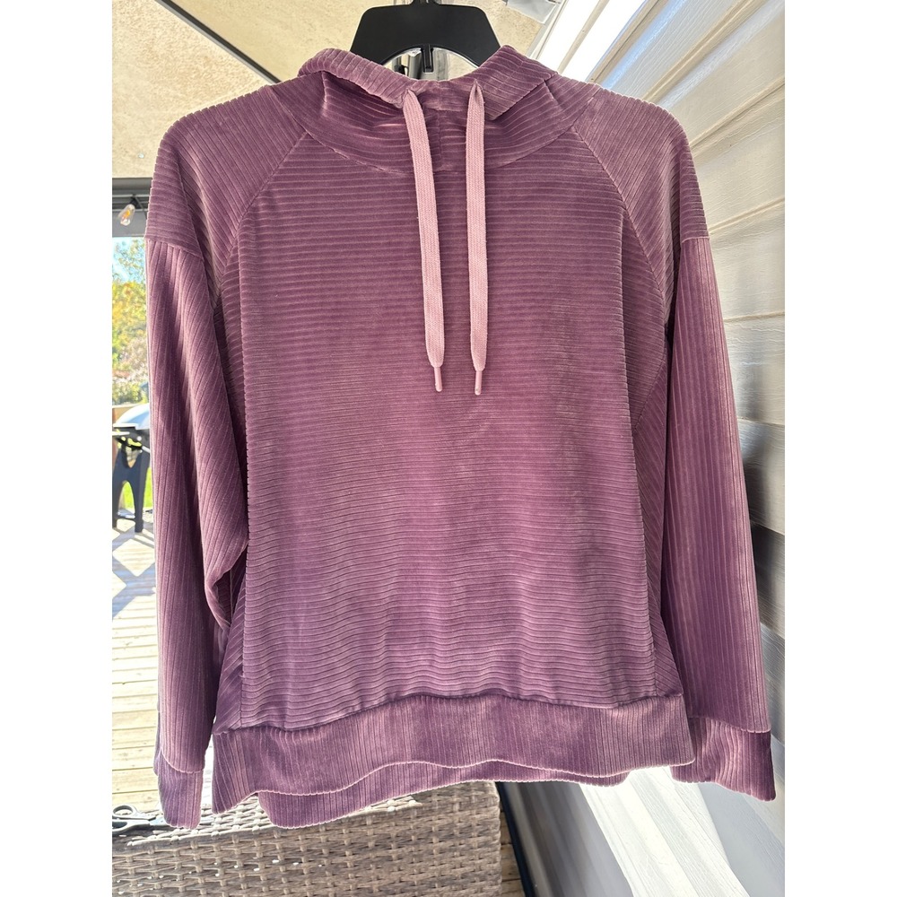90 Degree by Reflex Women 1X Mauve Purple Ribbed Velvet Hoodie Sweatshirt